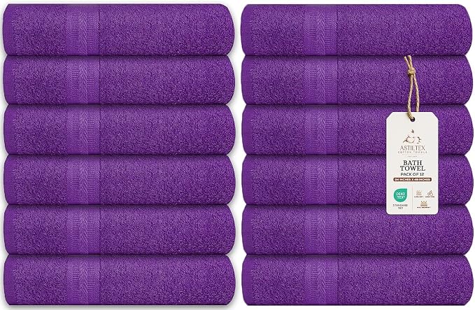 Medium Bath Towels Bulk Set of 12 – 100% Cotton Terry – 24" x 48" – Quick Dry by ASTILTEXCottonTowels