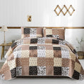 Mybedsoul Brown Quilt Set Full Size, 3 Pieces Plaid Floral Bedspread Set by Mybedsoul