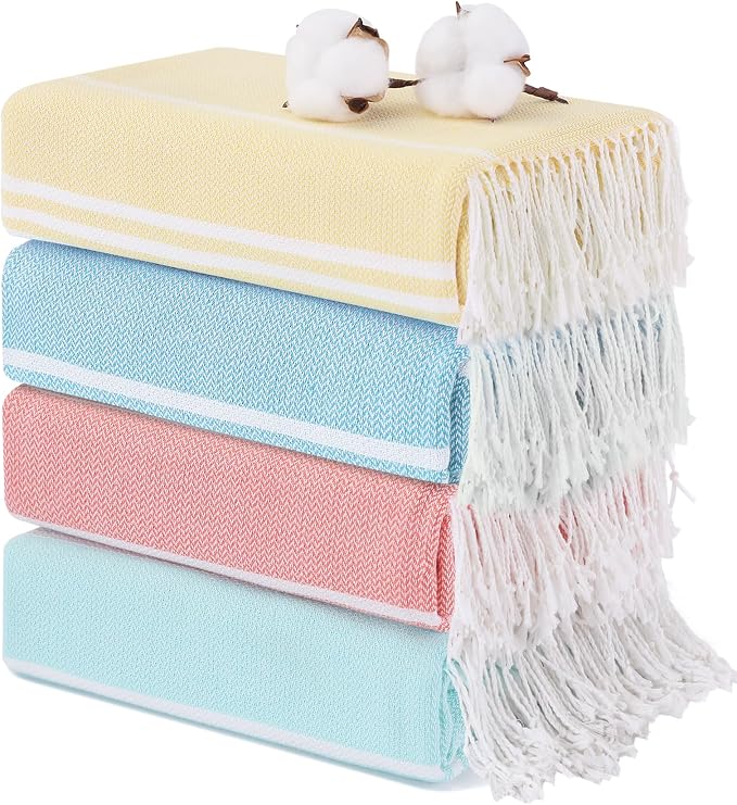 4 Packs Cotton Turkish Beach Towels Oversized Bath Pool Swim Towel Bulk Set by ANTFUNYgivesmorechoices
