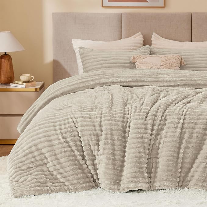 BEDELITE Fleece King Comforter Set -Super Soft & Warm Fluffy Linen Bedding by BEDELITE