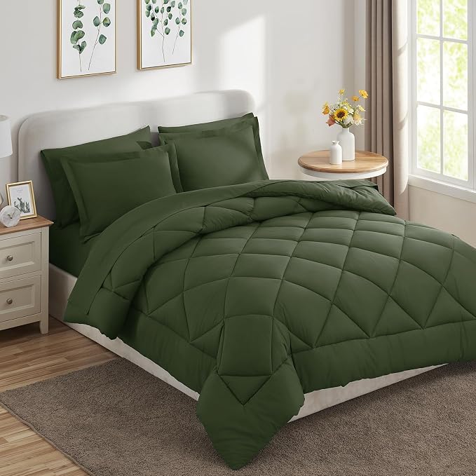 CozyLux Full Size Comforter Sets Olive Green - Image 4