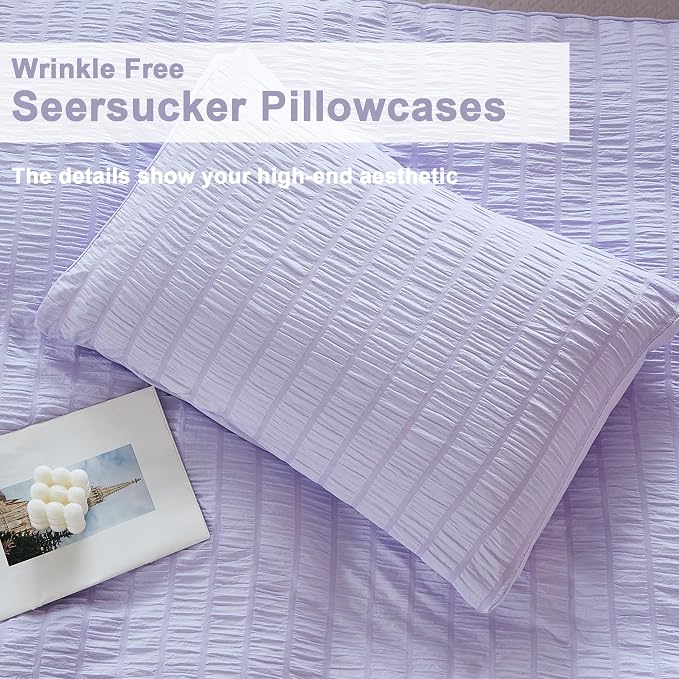 AveLom Lavender Purple Seersucker Duvet Cover Set King, 3 Pieces, Ultra Soft - Image 6