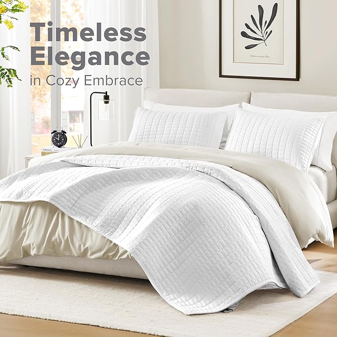 Comfort Spaces White Oversized King Quilt Set 120"x118" Bedspread Quilted - Image 2