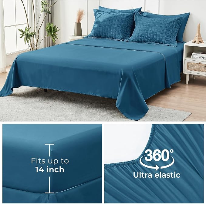 HYMOKEGE Teal King Size Comforter Set Seersucker 7 Pieces, All Season Luxury - Image 7