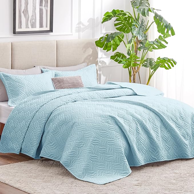 Love's cabin Twin Quilt Set Light Blue Bedspreads - Image 2