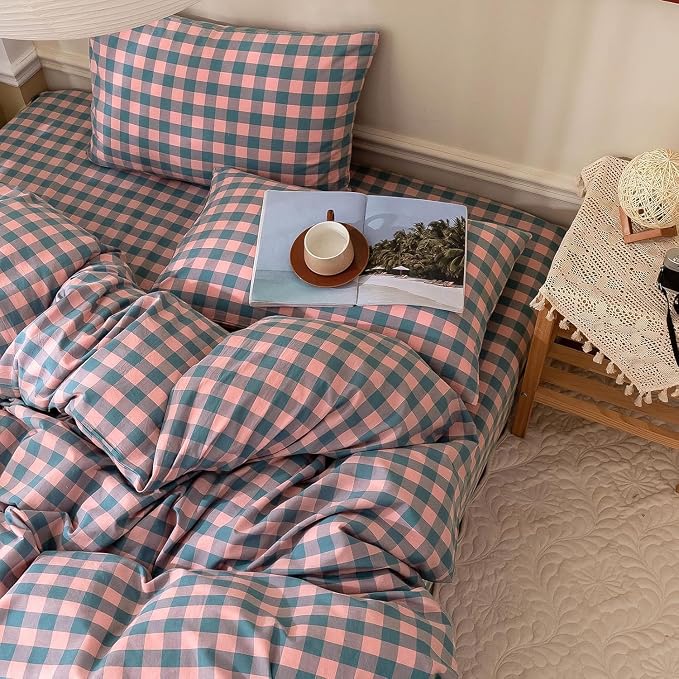mixinni Pink Blue Purple Checkered Duvet Cover Set - Image 5