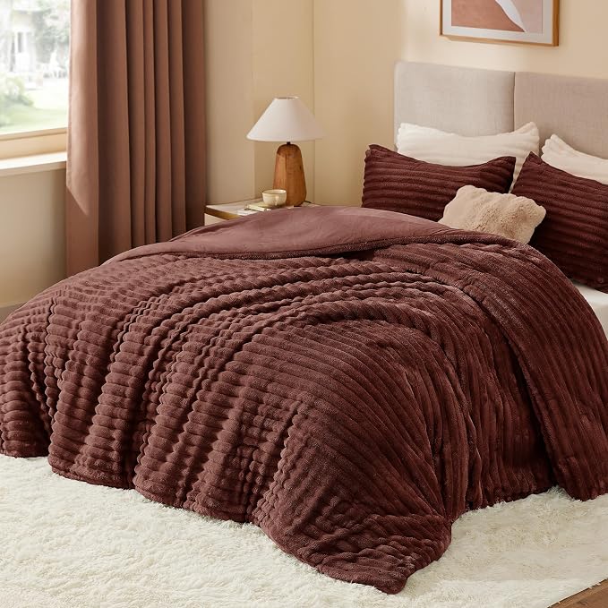 BEDELITE Fleece Twin Comforter Set -Super Soft & Warm Fluffy Hot Chotolate - Image 2