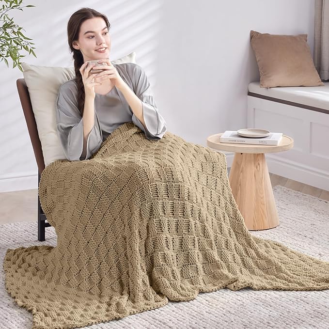 Knitted Weighted Blanket for Adults, Breathable Chunky Knit Blanket, Cooling - Image 7
