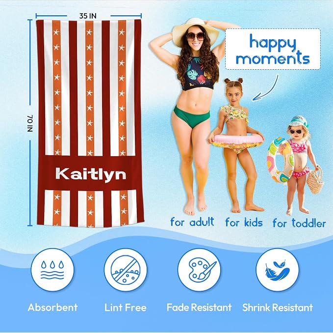 JML Custom Beach Towel with Name, Personalized Microfiber Beach Towel with Name - Image 3