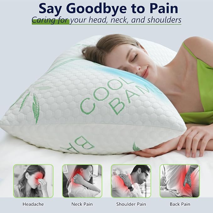 Shredded Memory Foam Pillows, Cooling Pillows Standard Size Set of 2 Adjustable - Image 6