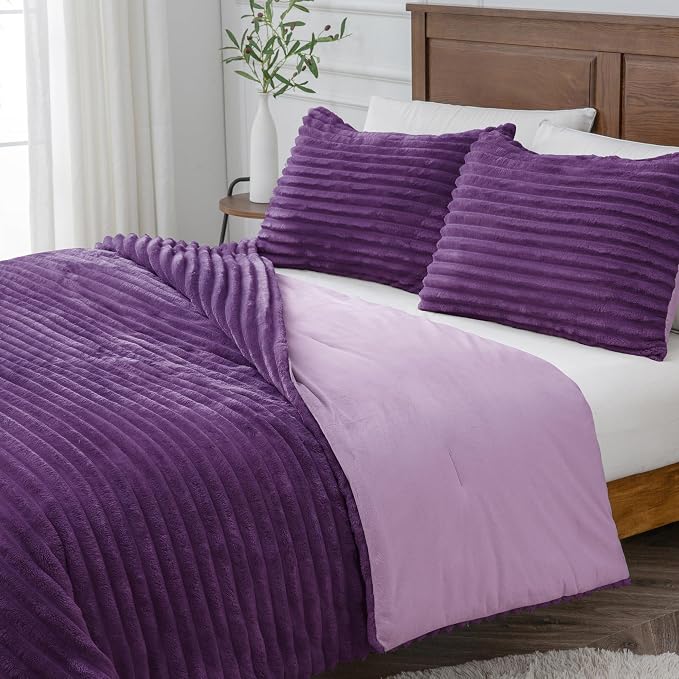 BEDELITE Fleece Twin Comforter Set -Super Soft & Warm Fluffy Purple Bedding - Image 9