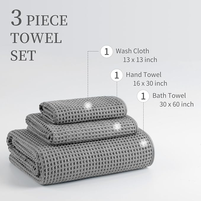 MICROFI Microfiber Waffle Bath Towels, 3 Pieces, Fast Drying, Lint Free - Image 3