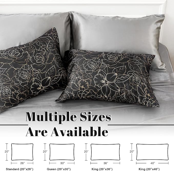 EXQ Home Satin Pillowcase for Hair and Skin- Rose on Black Silk Pillowcase 2 - Image 6