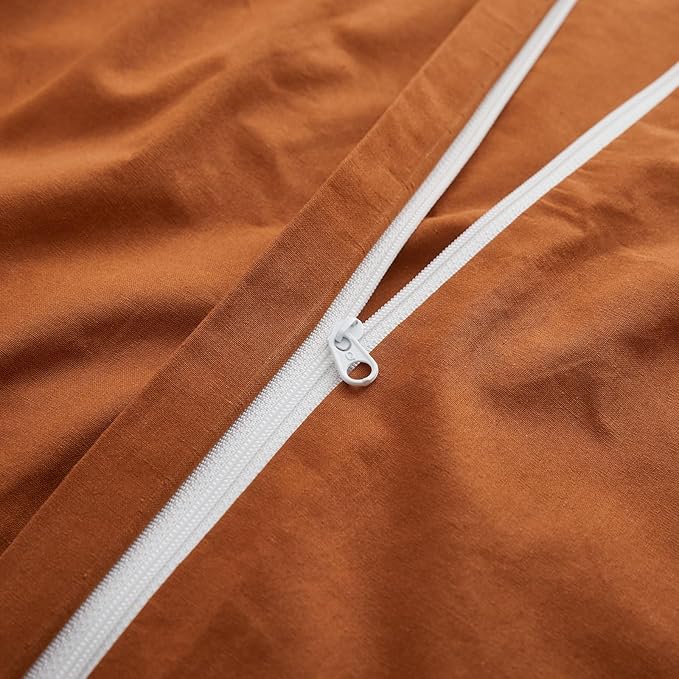 Burnt Orange Duvet Cover Full Size, 100% Washed Cotton Linen Like Bedding Set - Image 4
