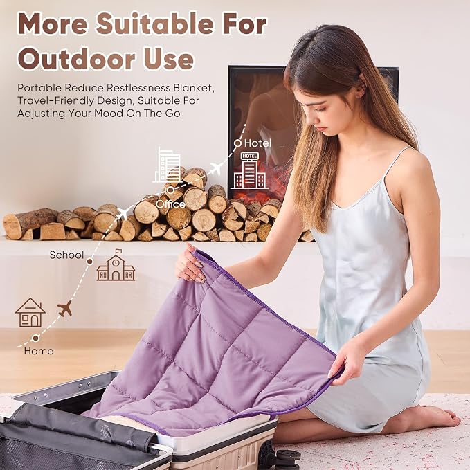 Purple Weighted Lap Blanket for Adults 7lbs, Portable Travel Weighted Blankets - Image 5