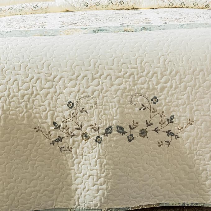 ROOMLIFE Quilt Set King Size 3D Floral Embroidery Pattern 3-Piece Cotton - Image 5