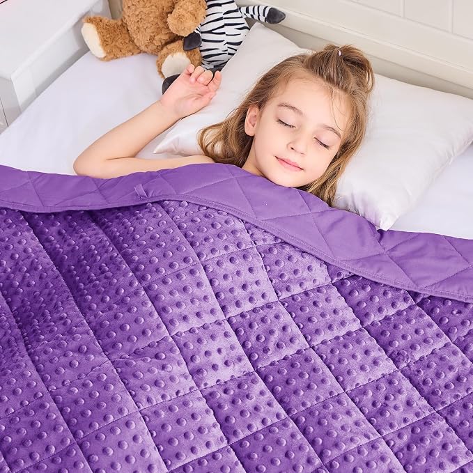 Purple Weighted Blanket Kids 10lbs, Twin Size Breathable Cooling Minky Heavy by BETU