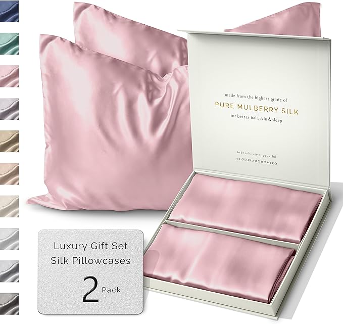 SUNDAYSILKS™ | Silk Pillow Cases 2 Pack | 22 Momme Mulberry Silk Pillowcase Set by ColoradoHomeCo