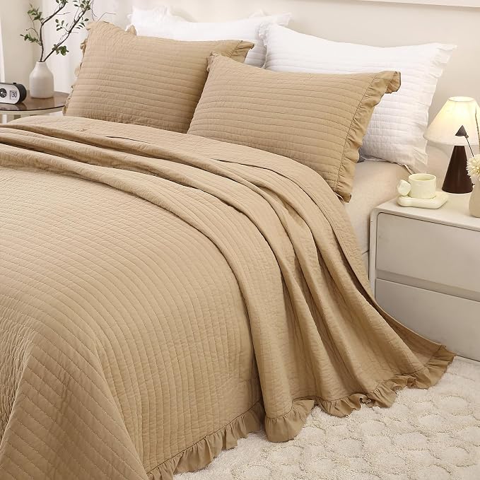 ROOMLIFE Quilt Set Full Size 3D Floral Embroidery Pattern 3-Piece Cotton - Image 3
