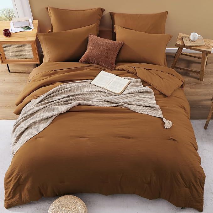 WRENSONGE Terracotta King Comforter Set, 7 Pieces Soft Microfiber King Size - Image 3