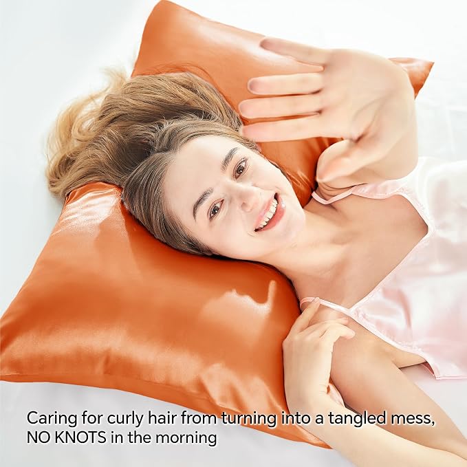 BEDELITE Satin Pillowcase with Zipper, Burnt Orange King Size Pillow Cases Set - Image 4