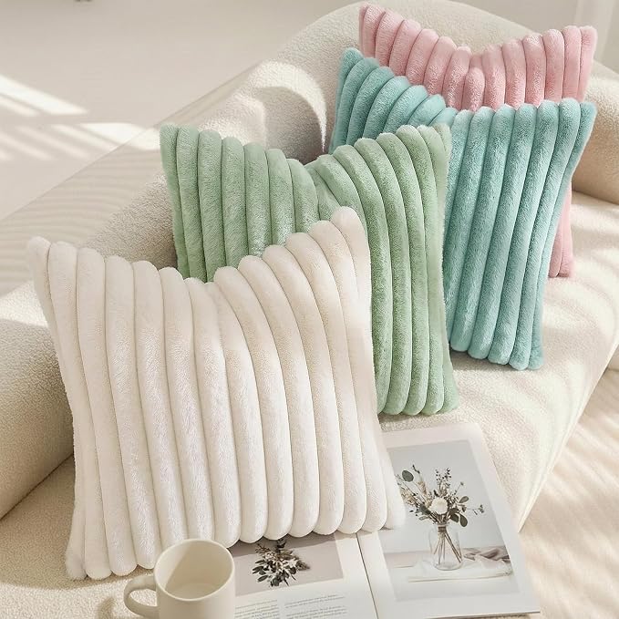 decorUhome Summer Cozy Faux Fur Throw Pillow Covers 26x26 Set of 2 Decorative - Image 7
