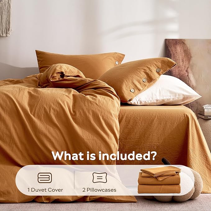 JELLYMONI 100% Washed Cotton Duvet Cover King – Soft, Breathable Linen-Look - Image 7