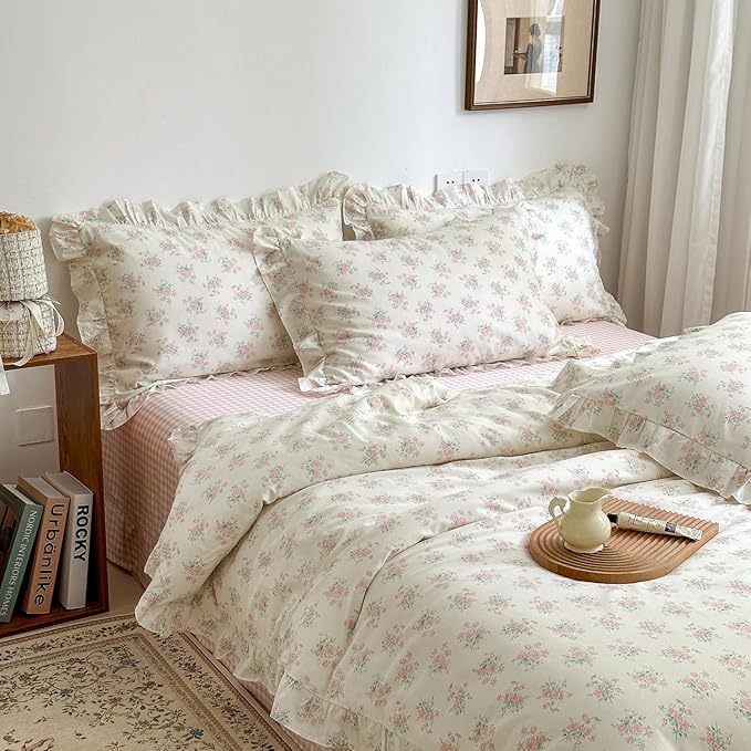 mixinni Pink Floral Duvet Cover Set Twin XL Size - Image 2