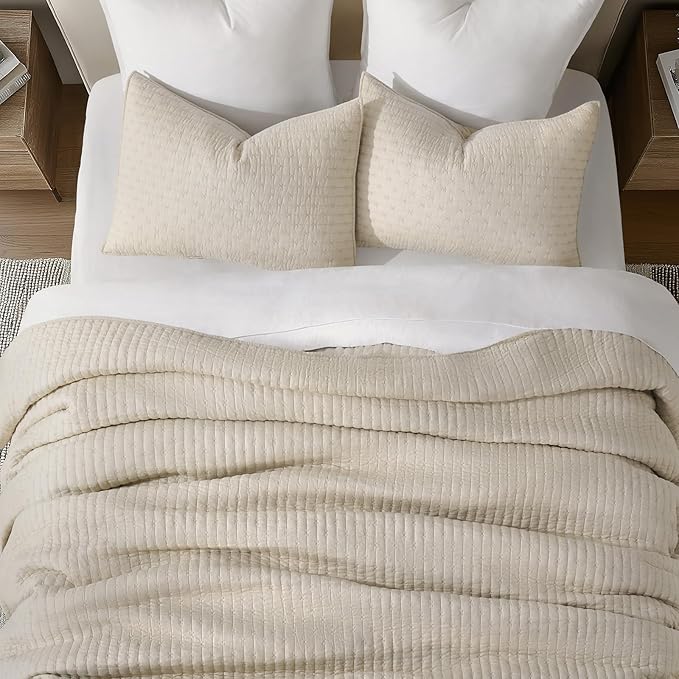 EVERGRACE Cross Stitch Pre-Washed Cotton Quilt Bedding Set King Size, Oversized - Image 4