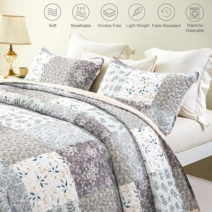 Whale Flotilla Patchwork Quilts Queen Size, Extra Soft Boho Floral Bedspreads - Image 4