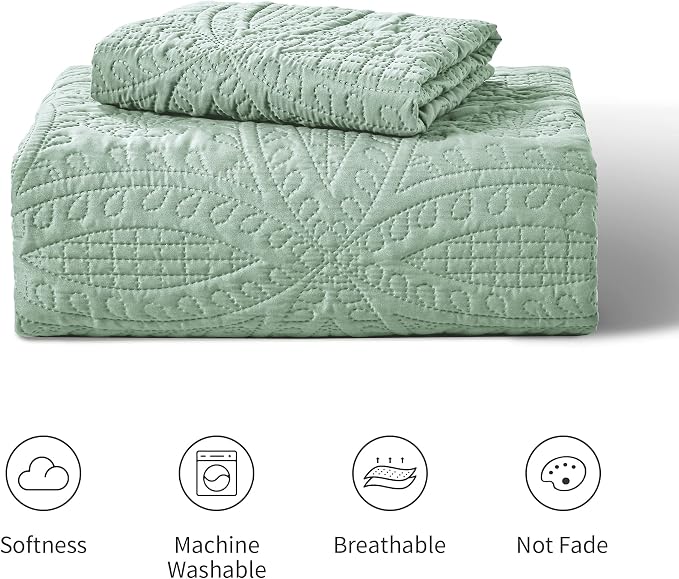 Love's cabin Twin Quilt Set Sage Bedspreads - Image 7