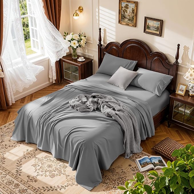 LBRO2M 100% Cotton Sheets Set Deep Pocket 19", 1000 Thread Count Queen Size 4 by LBRO2MBedding