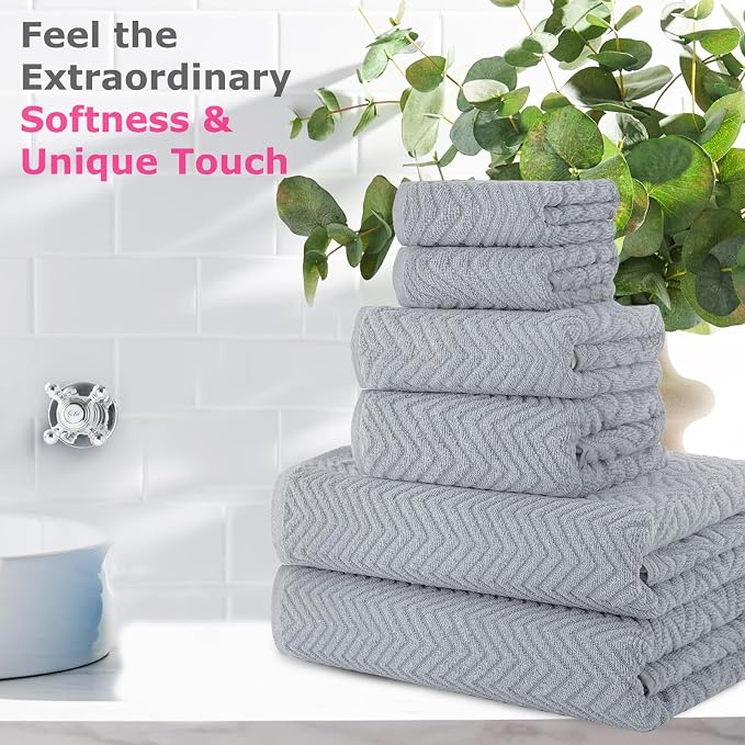 CASA COPENHAGEN Wave Textured 6 Piece Towel Set- Grey Violet, 550 GSM 2 Bath - Image 3