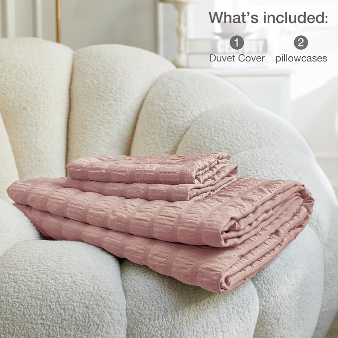 JELLYMONI Smokey Pink Duvet Cover Twin Size, Soft Breathable Seersucker Duvet - Image 6