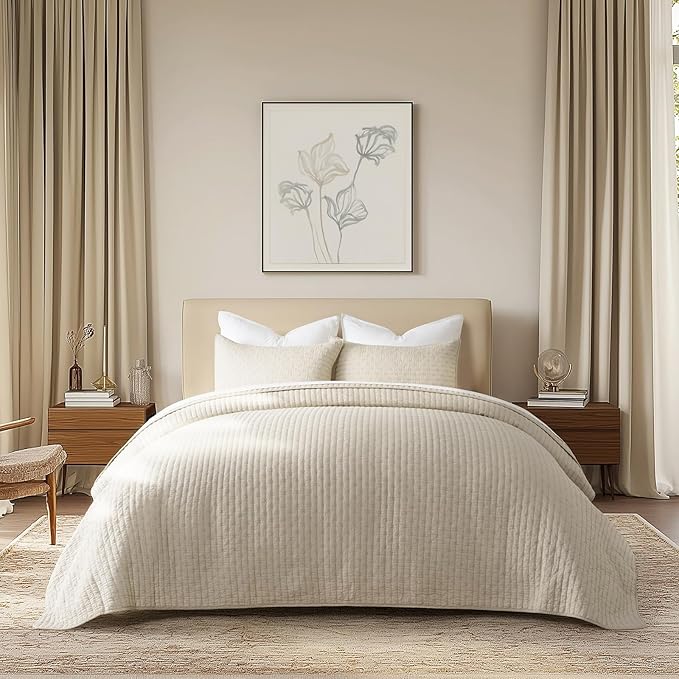 EVERGRACE Cross Stitch Pre-Washed Cotton Quilt Bedding Set King Size, Oversized by EVERGRACEHOME