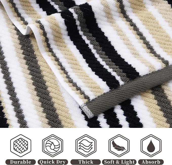 VOOVA & MOVAS 100% Cotton Ultra Soft Black Striped Washcloths - Image 3