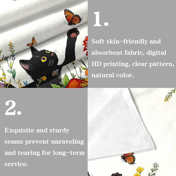 Accnicc 2 Pack Black Cat Bathroom Hand Towels Decorative Spring Floral Dish - Image 6