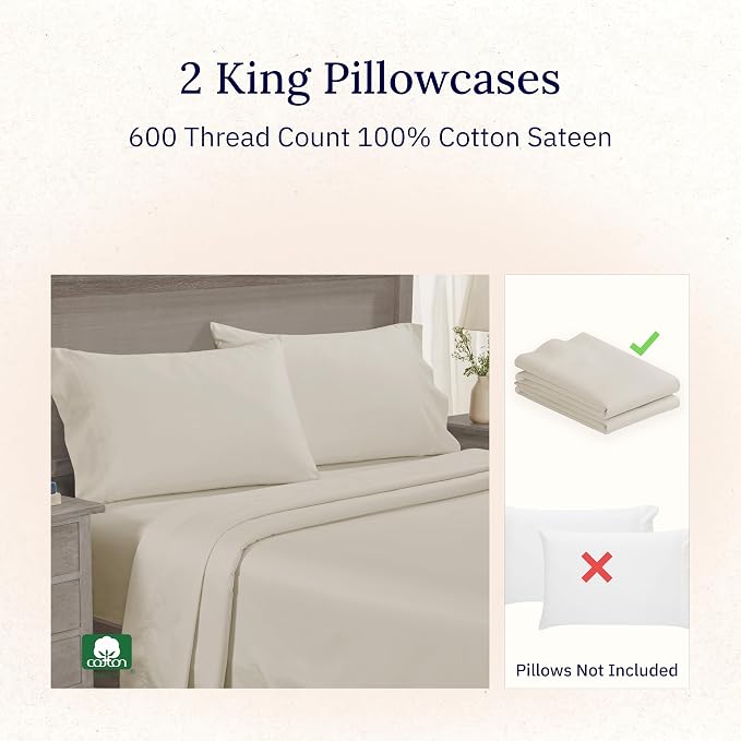Luxuriously Soft Premium 600 Thread Count, 100% Cotton Set of 2 Cases, Crisp - Image 4