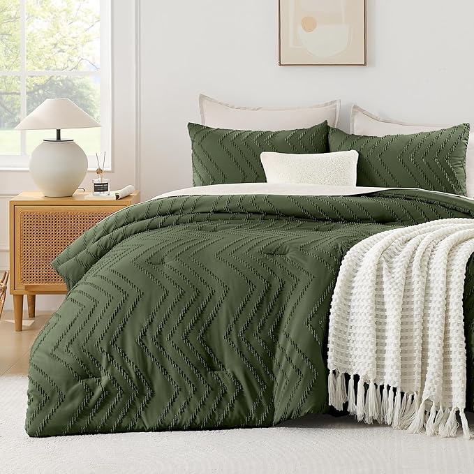 Andency Olive Green Oversized Super King Comforter Set 120x120, Extra Large by Andency