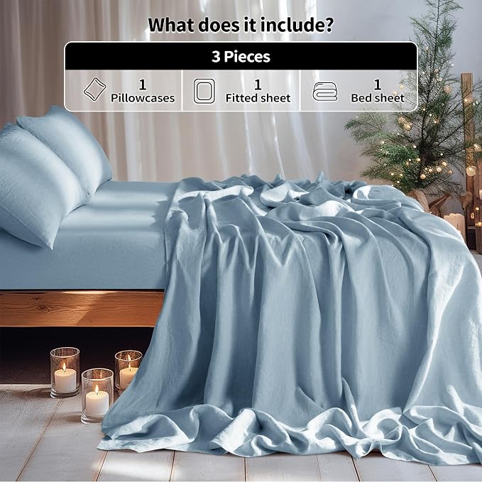 LBRO2M 100% Pure Linen Sheet Set Deep Pocket Up to 16" Bed Sheets Sets - Image 2