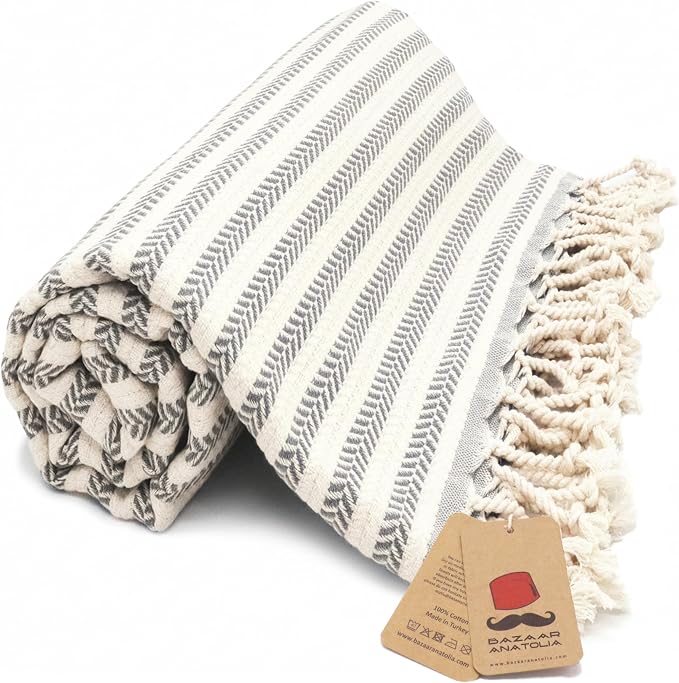 Bazaar Anatolia Turkish Beach Towel – 100% Cotton, Quick Dry, Sand Free Large by BazaarAnatolia