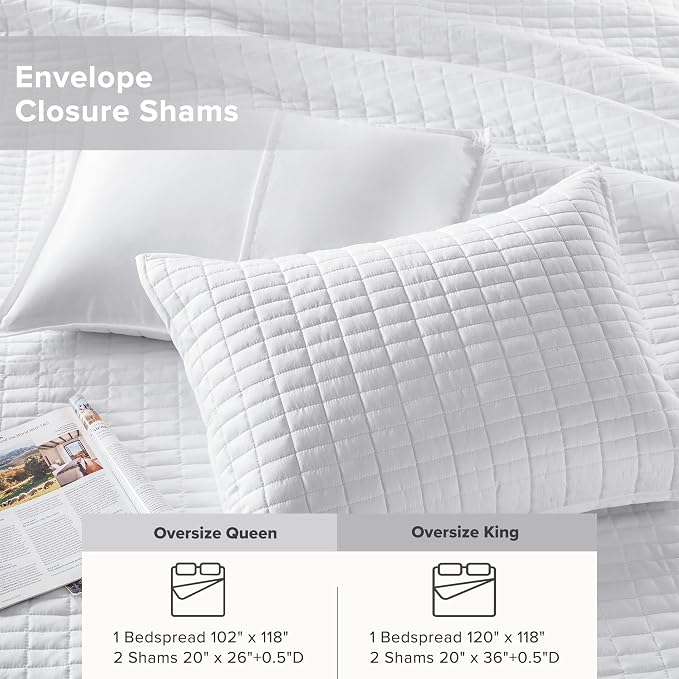 Comfort Spaces White Oversized King Quilt Set 120"x118" Bedspread Quilted - Image 5