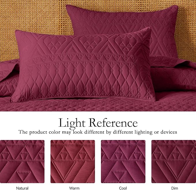 akkialla King/Cal King Quilt Set, Burgundy Lightweight Microfiber Bedspread - Image 5