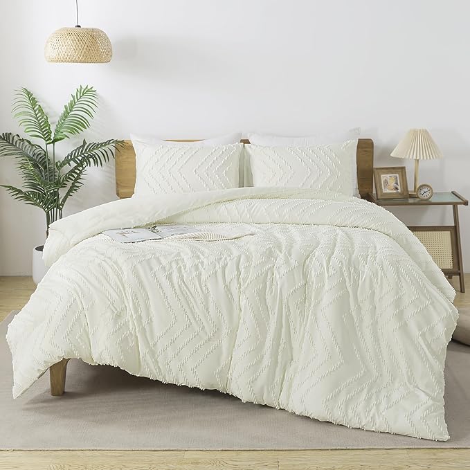 Andency Ivory Comforter Set King Size, Boho Soft Warm Tufted Bedding Comforter by Andency