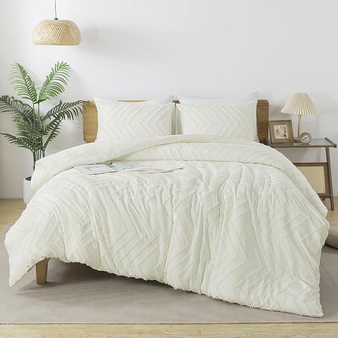 Andency Ivory Oversized Super King Comforter Set, Boho Soft Warm Tufted Neutral by Andency