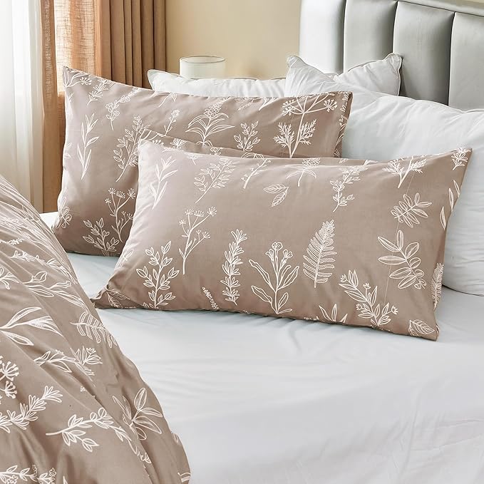 MUXHOMO Duvet Cover Queen Size, Reversible Floral Taupe Duvet Cover Set - Image 4