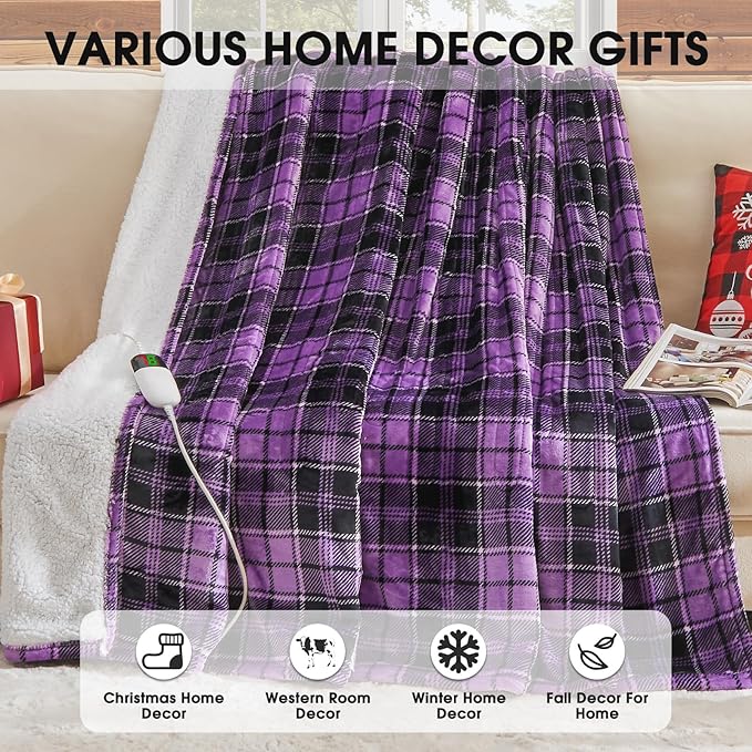 Purple Heated Blanket Electric Throw, 50X60 Heating Throw - Image 6