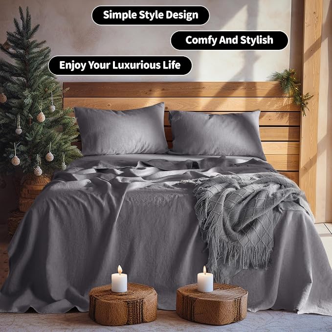 LBRO2M 100% Pure Linen Sheet Set Deep Pocket Up to 16" Bed Sheets Sets - Image 8