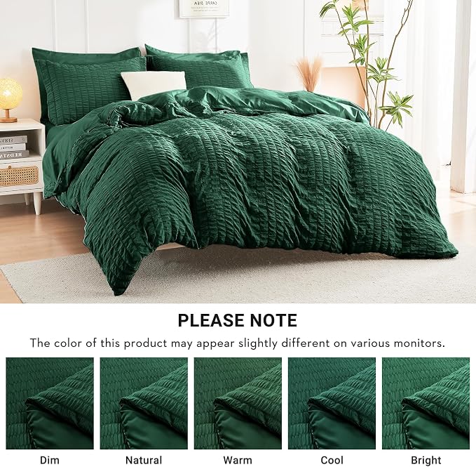 HYMOKEGE Emerald Green Queen Comforter Set Seersucker 7 Pieces, All Season - Image 5