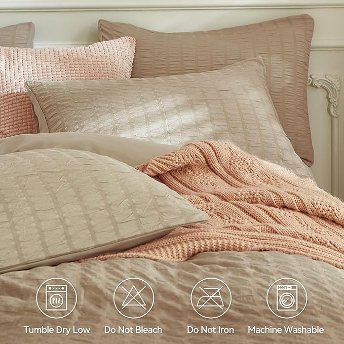 JELLYMONI Khaki Duvet Cover Twin Size, Soft Breathable Seersucker Duvet Cover - Image 4